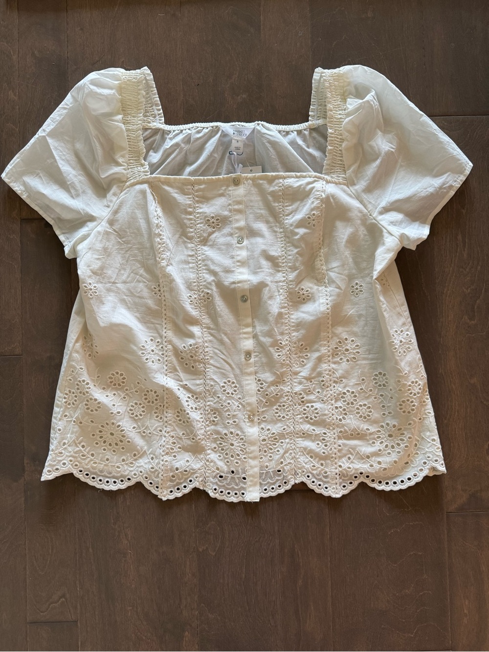 Market & Spruce White Eyelet Square-Neck Blouse